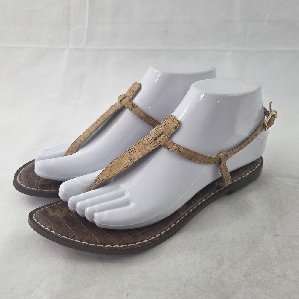 Sam Edelman Gigi Sandals Womens 7.5 M Tan Leather T Strap Thong Flat Sandals